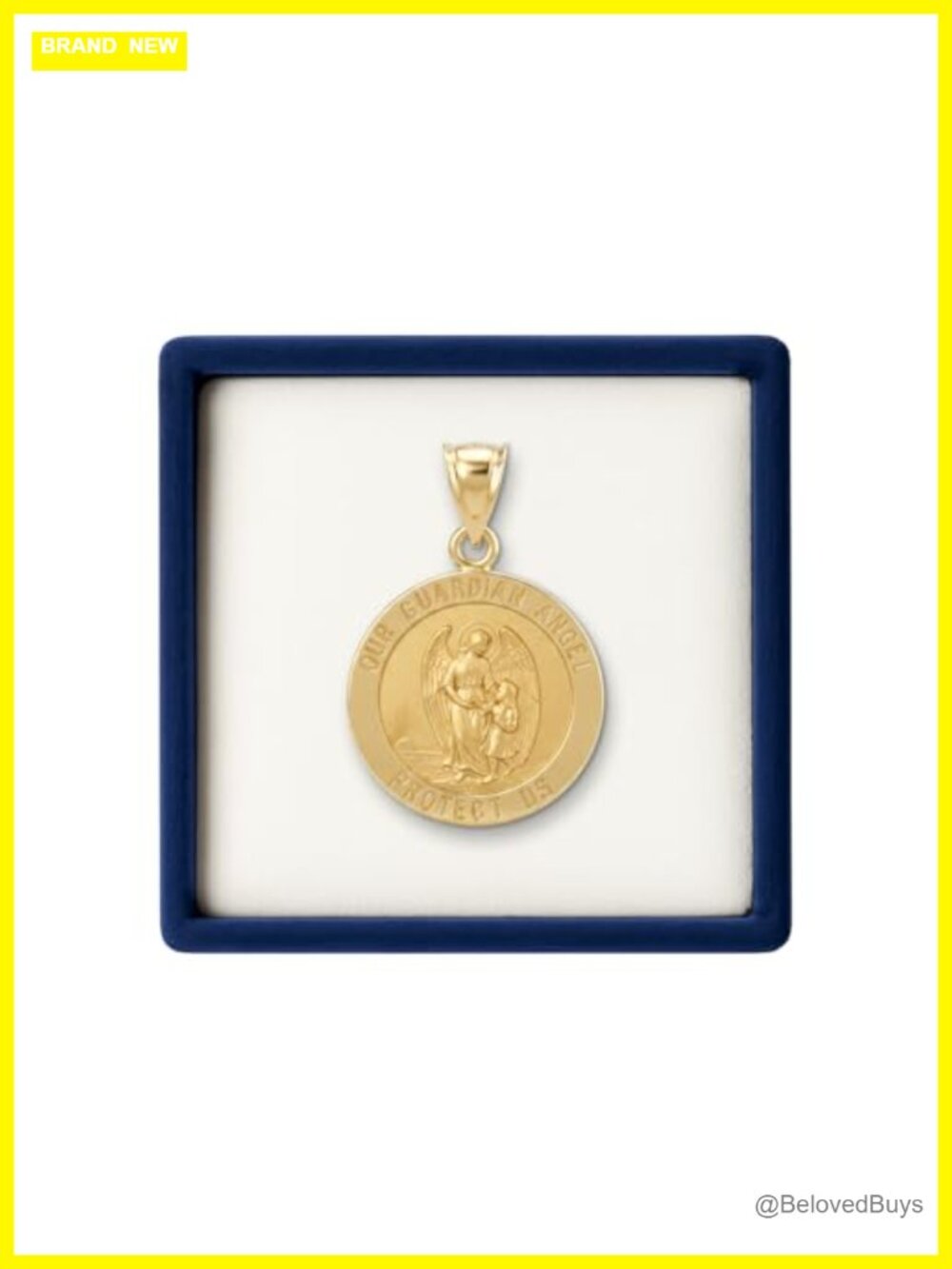 14K Yellow Gold Guardian Angel Pendant Necklace Charm Religious